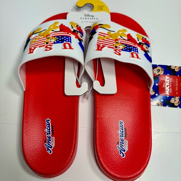 NWT. Disney Primark Women's Red Mickey Mouse 4th of July slides size 10 women - Picture 1 of 9